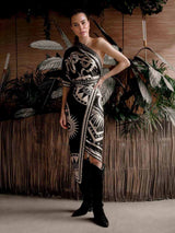 Unique Satin Print Tie-waist Midi Dress