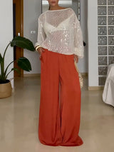 Elegant Sequined Cutout Long-Sleeved Sweater