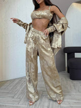 Exquisite Satin Gradient Print Wide-leg Pants
