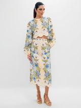 Retro Floral Embroidered Long-Sleeve Crop Top