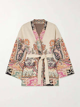 Classic Unique Print Belted Cotton-Linen Jacquard Cardigan
