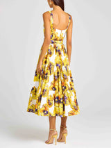Elegant Pansy Print Midi Dress