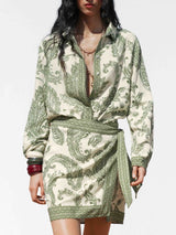 Retro Cashew Flower Print Long-sleeved Floral Shirt