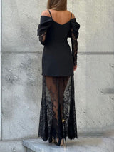 Elegant Detachable Lace Sleeve Dress Set