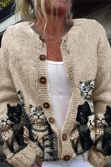 Casual Fuzzy Cats Crochet Art Cozy Knit Cardigan