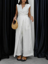 Elegant Sleeveless Belted Wide-Leg Jumpsuit