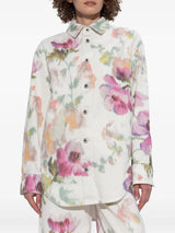 Elegant Androgynous Floral Print Button-down Jacket