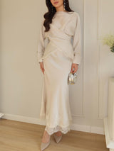 Elegant Satin Lace-trimmed Wrap Top Two-piece Set