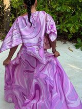 Casual Satin Placement Print Flared Maxi Skirt