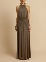 Sexy Open-back Pleated Low-waist Knitted Maxi Dress