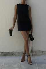 Modern Round Neck Draped Sleeveless Mini Dress