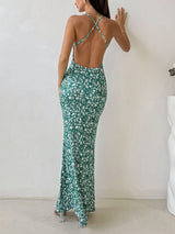Sweet And Fresh Halter Back Floral Print Holiday Style Maxi Dress