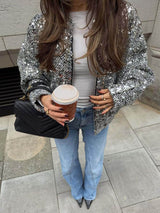 Retro Sequin Zip-Up Long Sleeve Jacket