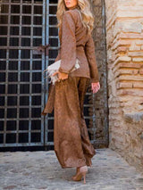 Elegant Satin Jacquard Wide-leg Pants Two-piece Suit