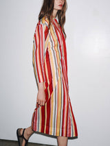 Unique Striped Print Shirt-Style Midi Dress