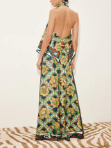 Modern Satin Asymmetric Print Backless Camisole And Pocket Wide-Leg Pants Set