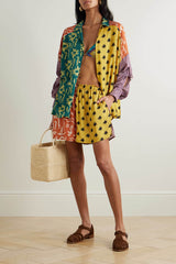 Unique Printed Crepe Shirt and Elastic Waist Shorts Set