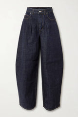 Unique High-Waisted Pleated Straight Leg Jeans