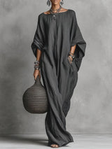 Casual Linen Batwing Sleeve Loose Maxi Dress