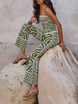 Spring-Inspired Tile Print Slim-Fit Stretch Knit Jacquard Pants