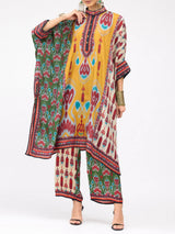 Retro Casual Patchwork Floral Print Loose Midi Shirt