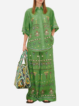 Unique Casual Sun Dancer Print Elastic Waist Loose Pocket Wide-Leg Pants