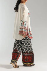 Retro Ethnic Print Bell-Sleeve Loose-Fitting Shirt
