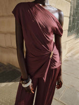 Casual Ruched High-Waist Wide-Leg Pants