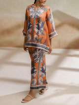 Retro Modern Floral Print Contrast Loose Oversized Shirt