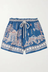 Unique Floral Print Linen Short-Sleeve Shirt and Shorts Set