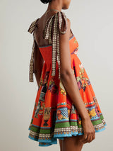 Retro Print Linen Mini Dress