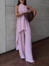 Elegant Asymmetric Sleeveless Halter Tie Top