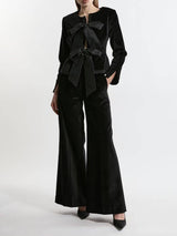 Elegant Chic High-Waist Pocketed French Flared Trousers