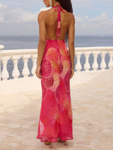 Striking & Seductive: Printed Halter Backless Maxi Dress