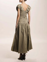 Elegant Pleated V-neck Midi Dress