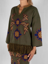 Casual Symmetrical Pattern Fringed Sweater