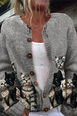 Casual Fuzzy Cats Crochet Art Cozy Knit Cardigan
