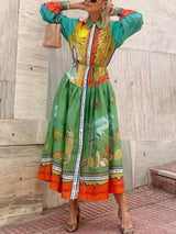 Unique Linen Ocean Animal Print Cardigan Belted Maxi Dress