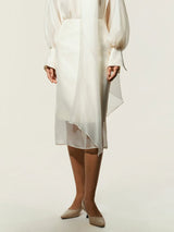 Elegant Sheer Scarf Blouse & Layered Midi Skirt Set