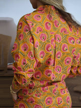 Unique Floral Print Mustard High-Waisted Straight-Leg Pants