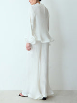 Elegant Ruffled Pleated Long-Sleeve Top