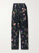 Elegant Floral Print Satin Straight-Leg Pants