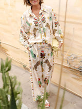 Fashionable Tiger Print Linen Loose Button-Up Shirt