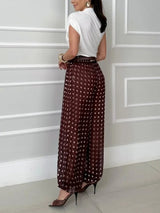 Casual Knit Vest & Polka Dot Chiffon Harem Pants Two-Piece Set