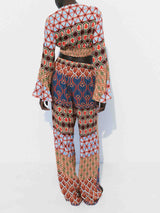 Retro Vitality Folk Style Printed Twisted Short Shirt