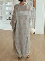 Exquisite Floral Print Tie-Down Chiffon Blouse