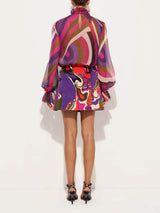 Unique Rainbow Print Lantern Sleeve Blouse