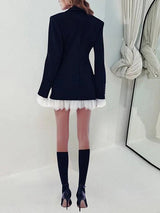 Elegant Lace Trim Tailored Blazer Dress