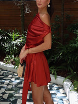 Exquisite Satin Pleated Short Jumpsuit