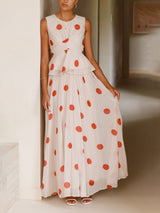 Delicate Red Polka Dot Print Ruched High-Waist Skirt